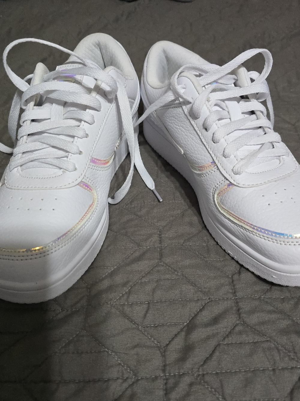 Fila White Women's Lace-Up Sneakers with Iridescent Accent
